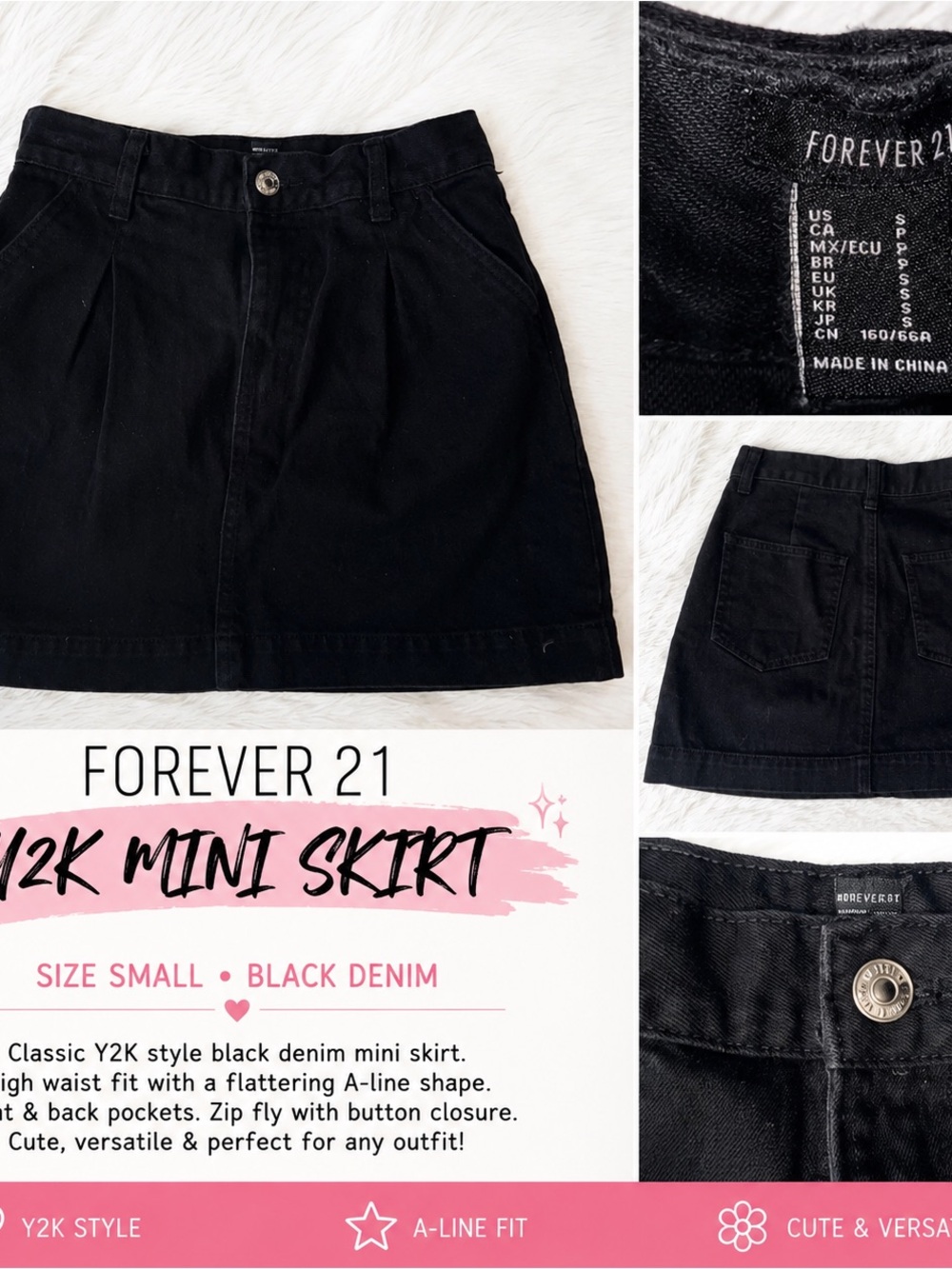 Forever 21 Black Denim A-Line Mini Skirt - Classic Y2K
